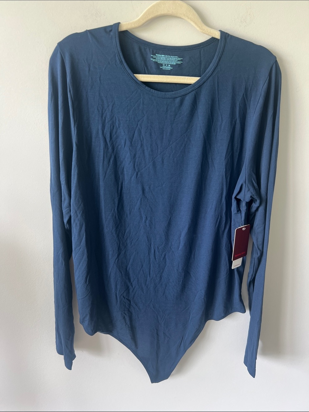 NWT Tommy John Second Skin Long Sleeve Thong Bodysuit Navy Micro Modal